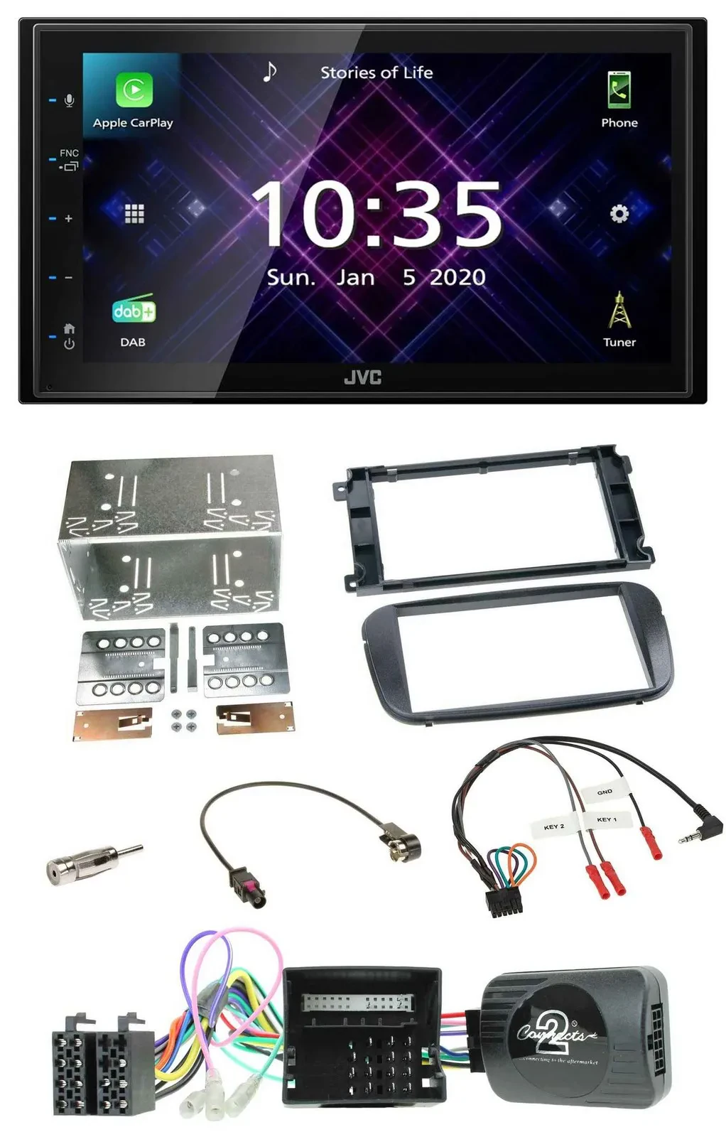 JVC DAB 2DIN Lenkrad Bluetooth USB Autoradio für Ford C-Max Galaxy Focus schwarz