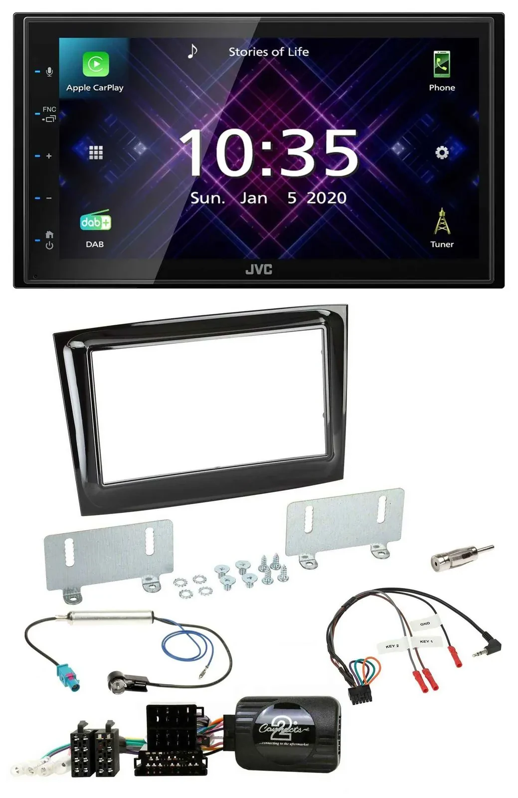 JVC DAB 2DIN Lenkrad Bluetooth USB Autoradio für Fiat Doblo VDO ab 2015 piano