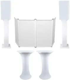 2) Club Scene Highboy Tables+White 15" Speaker Scrims+DJ Facade+2) Totem Stands