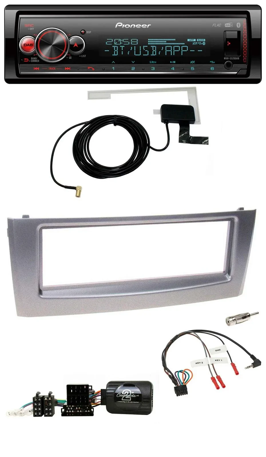 Автомагнитола для Fiat Grande Punto 2006–2010 Pioneer Bluetooth, DAB, USB, серый, поддержка кнопок на руле