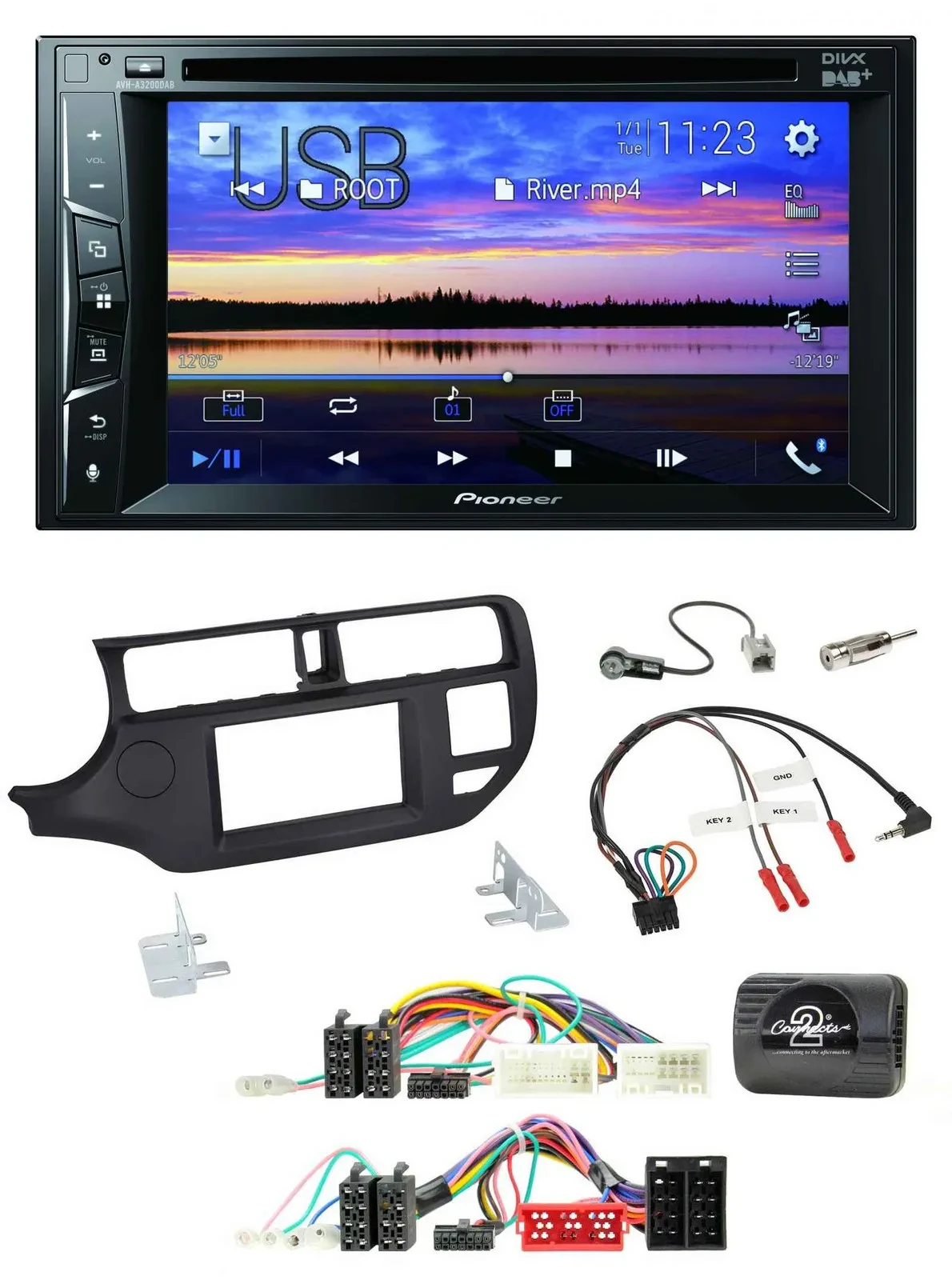 Pioneer Bluetooth 2DIN USB DVD DAB Lenkrad Autoradio für Kia Rio UB 11-15 schwar