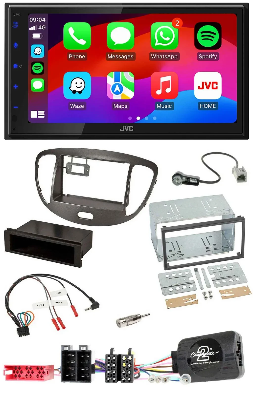JVC Bluetooth USB Lenkrad 2DIN DAB Autoradio für Hyundai i10 2009-13 dunkelsilbe