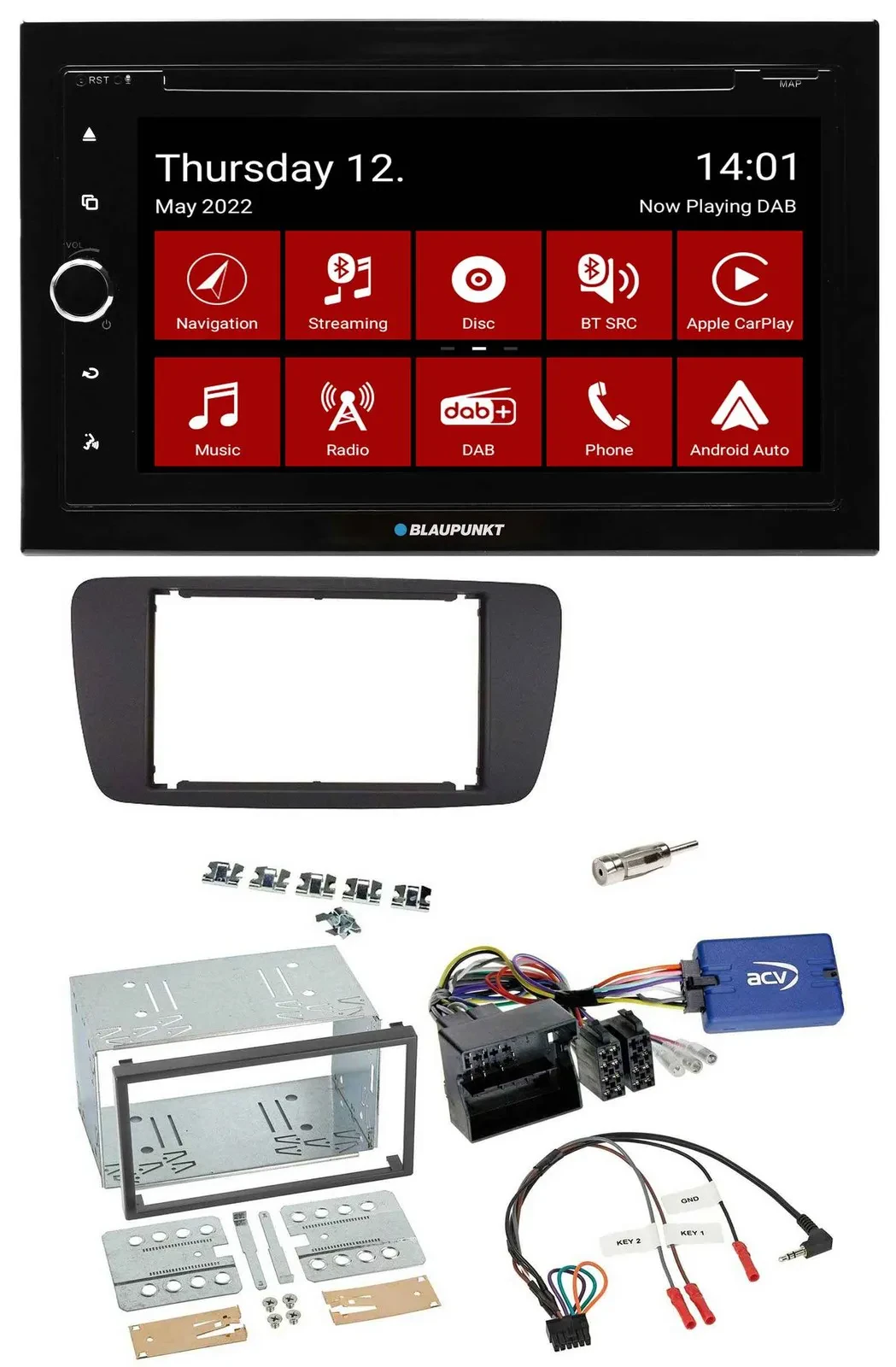 Автомагнитола Blaupunkt 2DIN, Bluetooth, USB, DAB, навигация (TMC), для Seat Ibiza (с 2008), поддержка управления на руле