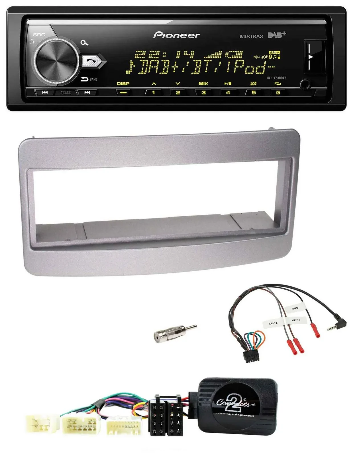 Автомагнитола Pioneer Bluetooth USB DAB для Toyota RAV4 (2001–2006) темно-серебристая