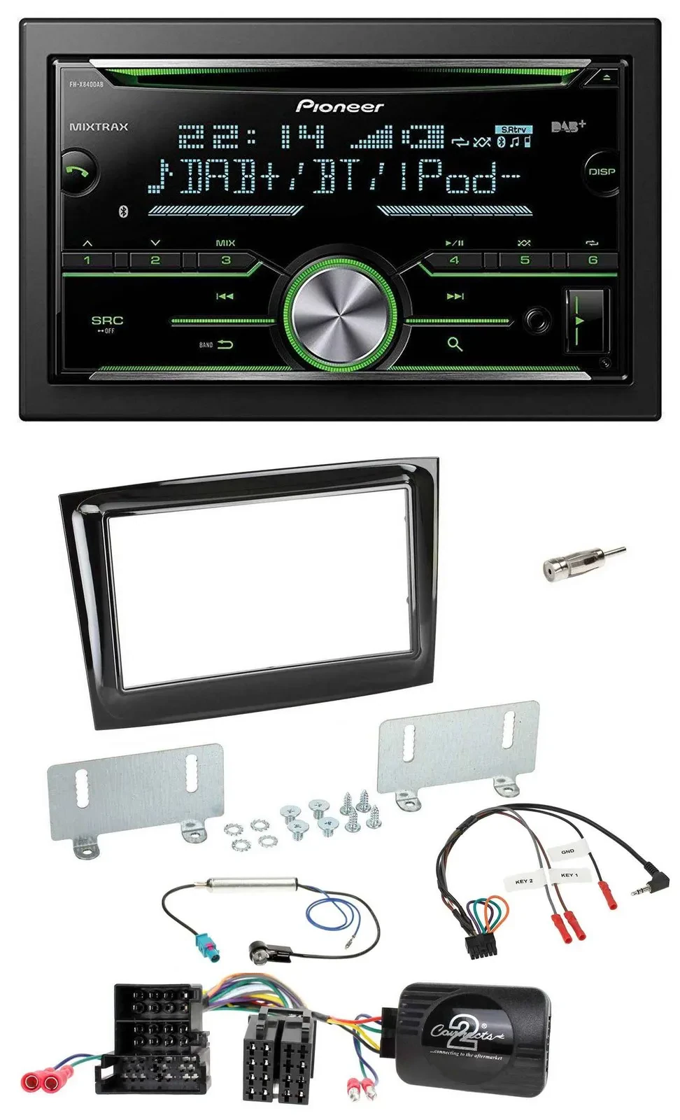 Pioneer Bluetooth Lenkrad DAB 2DIN USB CD Autoradio für Fiat Doblo ab 15 Mini-IS
