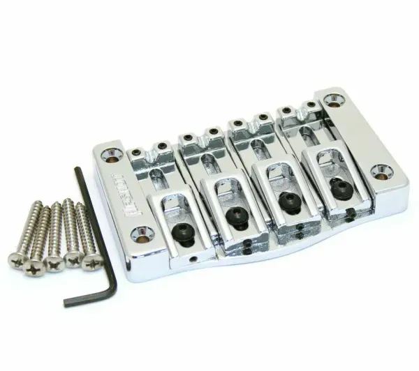 Hipshot 5T400C 4-String TransTone Flat Mount .750" Spacing Bass Bridge - CHROME