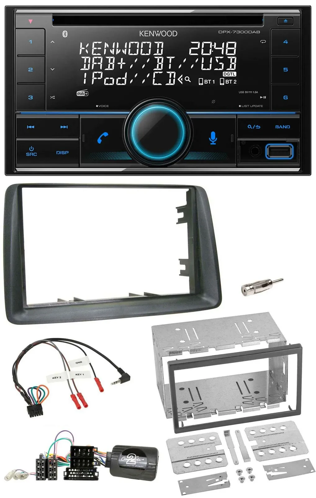 Kenwood CD 2DIN DAB USB Lenkrad Bluetooth Autoradio für Fiat Panda 2007-2012 gra