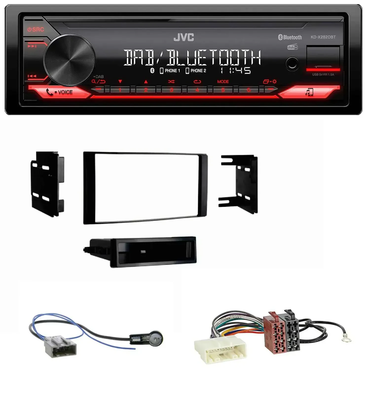 Автомагнитола JVC Bluetooth USB DAB MP3 для Nissan Micra 2013–2017, черный матовый