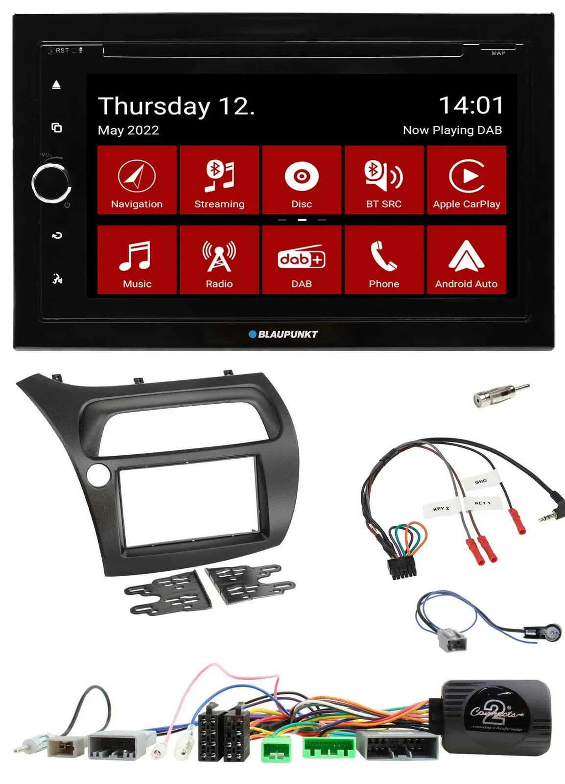 Blaupunkt 2DIN Lenkrad Bluetooth USB TMC DAB Navigation für Honda Civic 2006-201