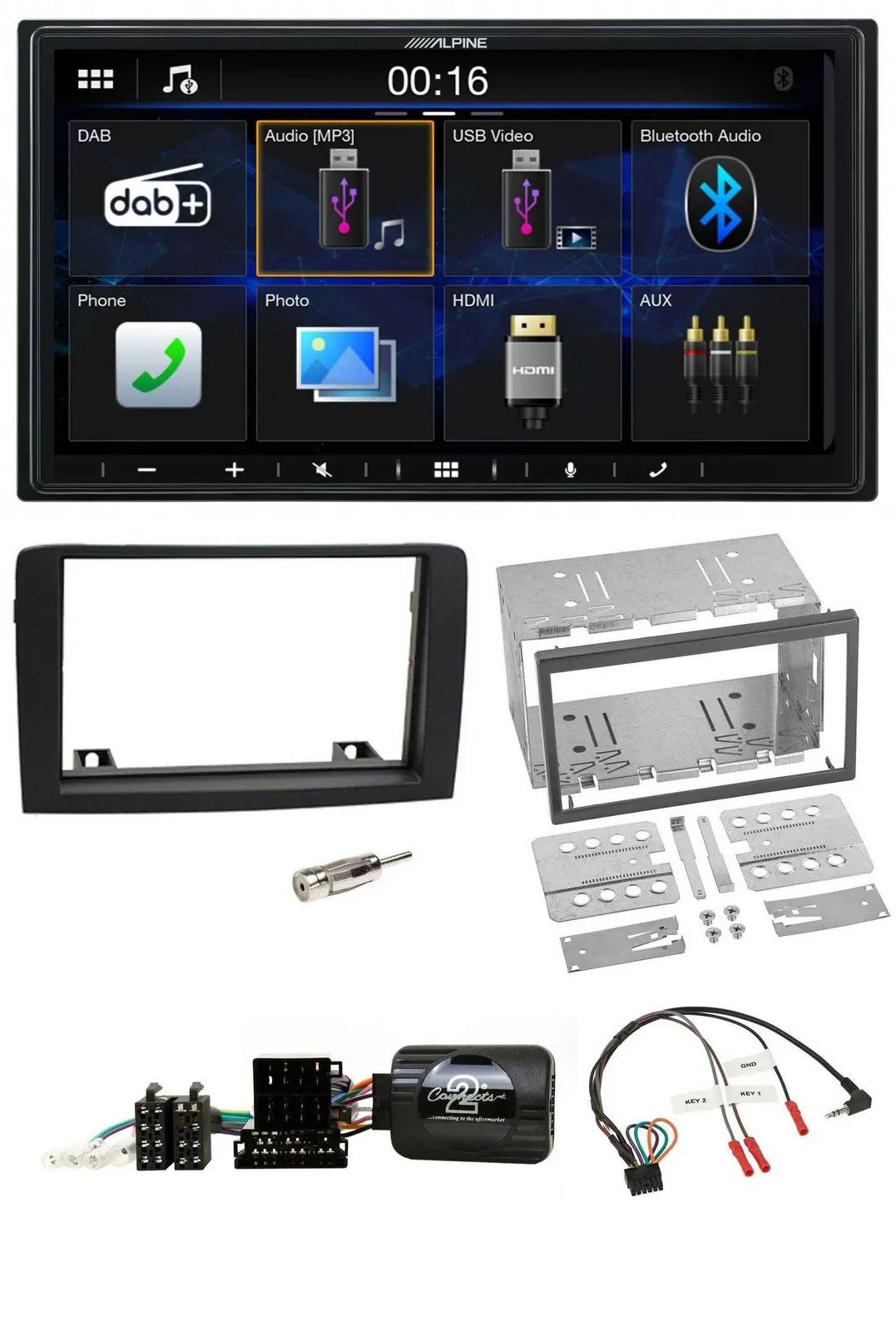 Alpine Bluetooth 2DIN Lenkrad DAB USB Autoradio für Fiat Idea 06-12 schwarz