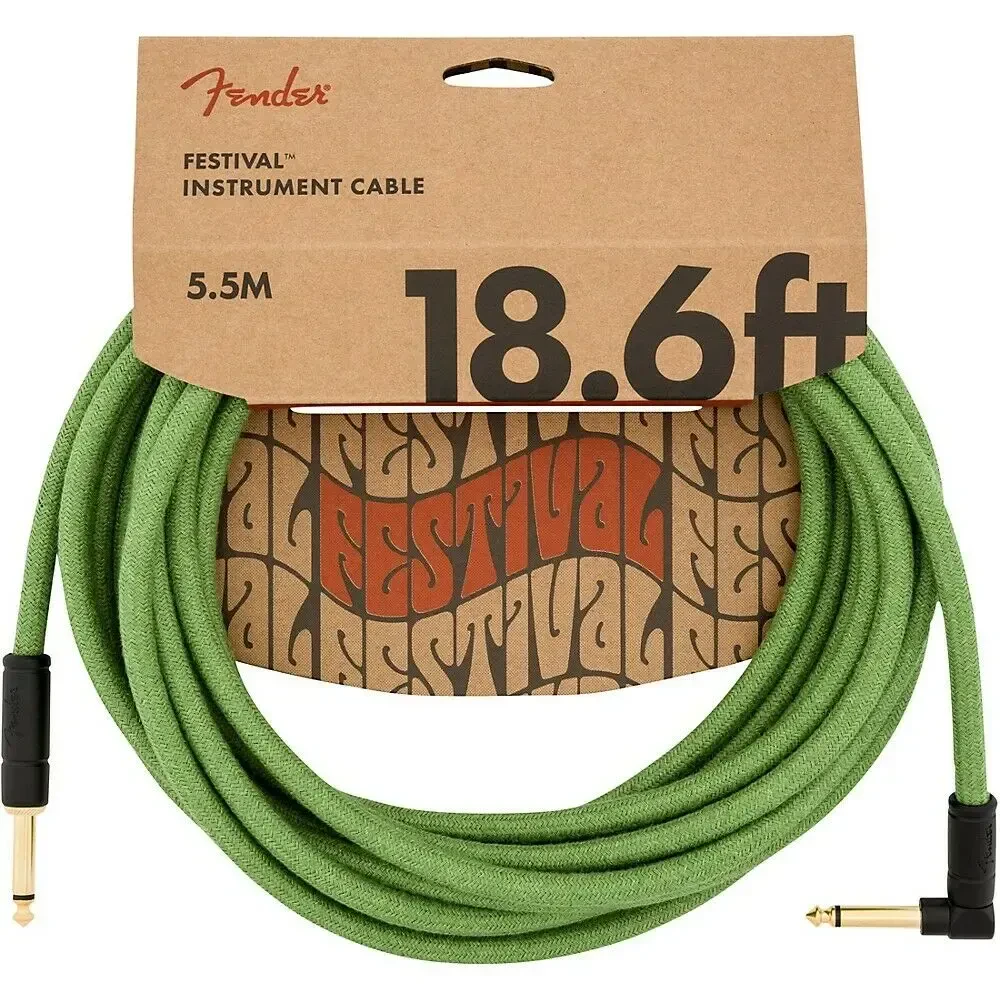 Инструментальный кабель Fender Festival Pure Hemp Straight to Angle Instrument Cable 18.6 ft. Green