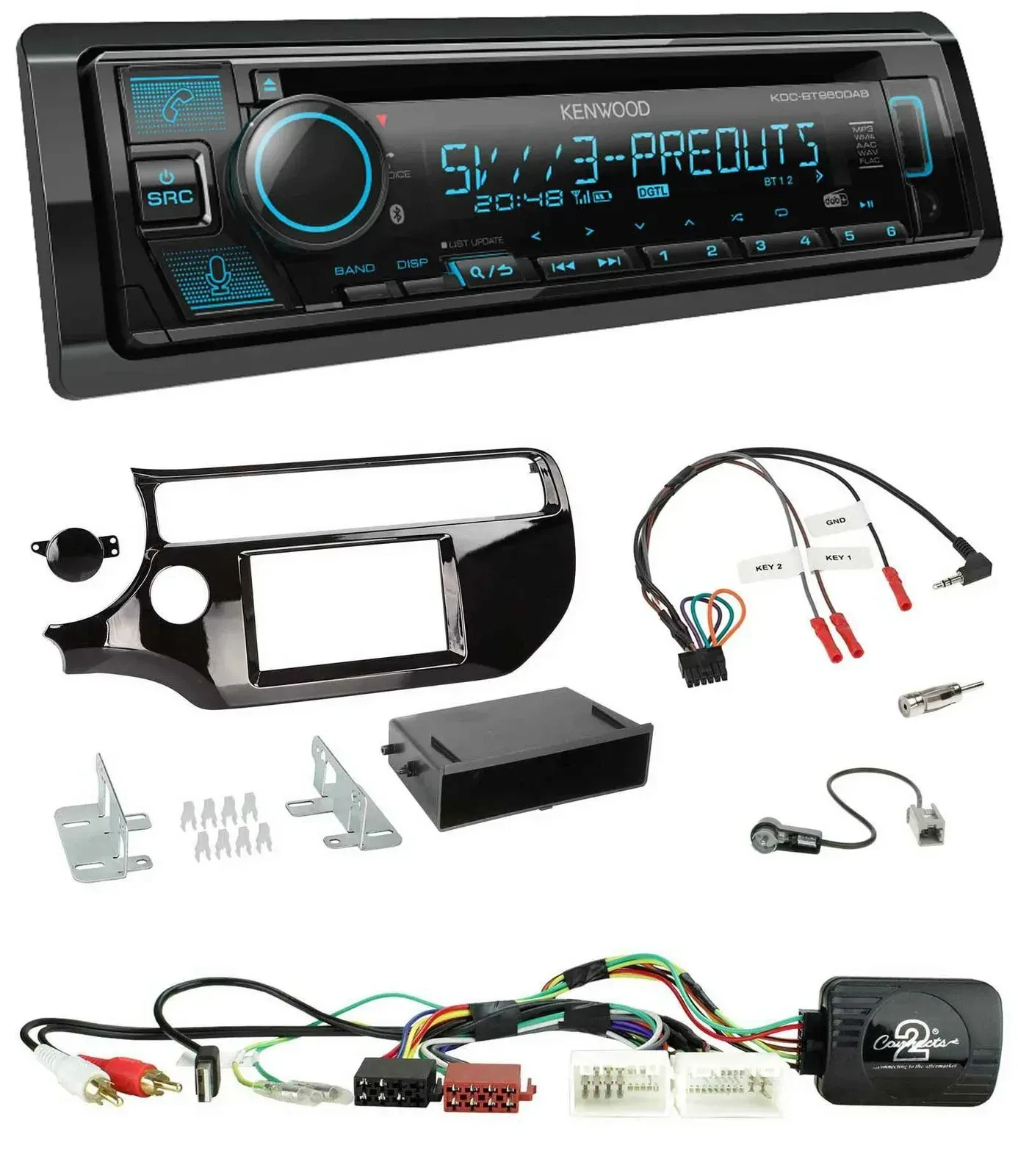 Автомагнитола Kenwood Bluetooth USB CD DAB для Kia Rio UB (с 03/2015) черный глянец поддержка кнопок на руле