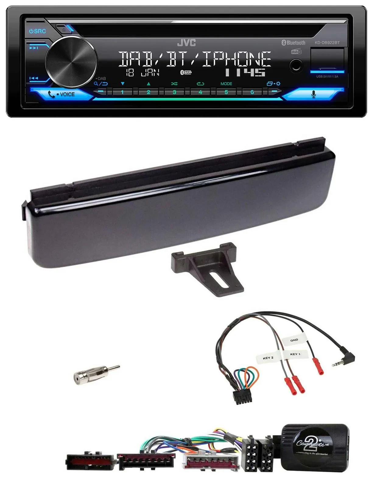 JVC Bluetooth Lenkrad USB DAB CD Autoradio für Ford Mondeo Focus piano-schwarz