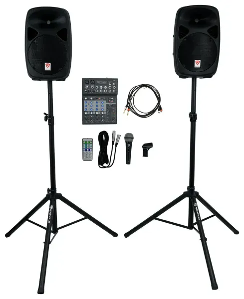 Rockville RPG102K 10" Speakers DJ PA System w/Bluetooth+Mic+Stands+8-Ch. Mixer