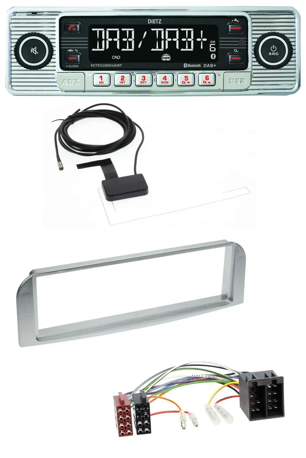 Dietz Bluetooth USB MP3 DAB Autoradio für Alfa Romeo 147, GT - silbergrau