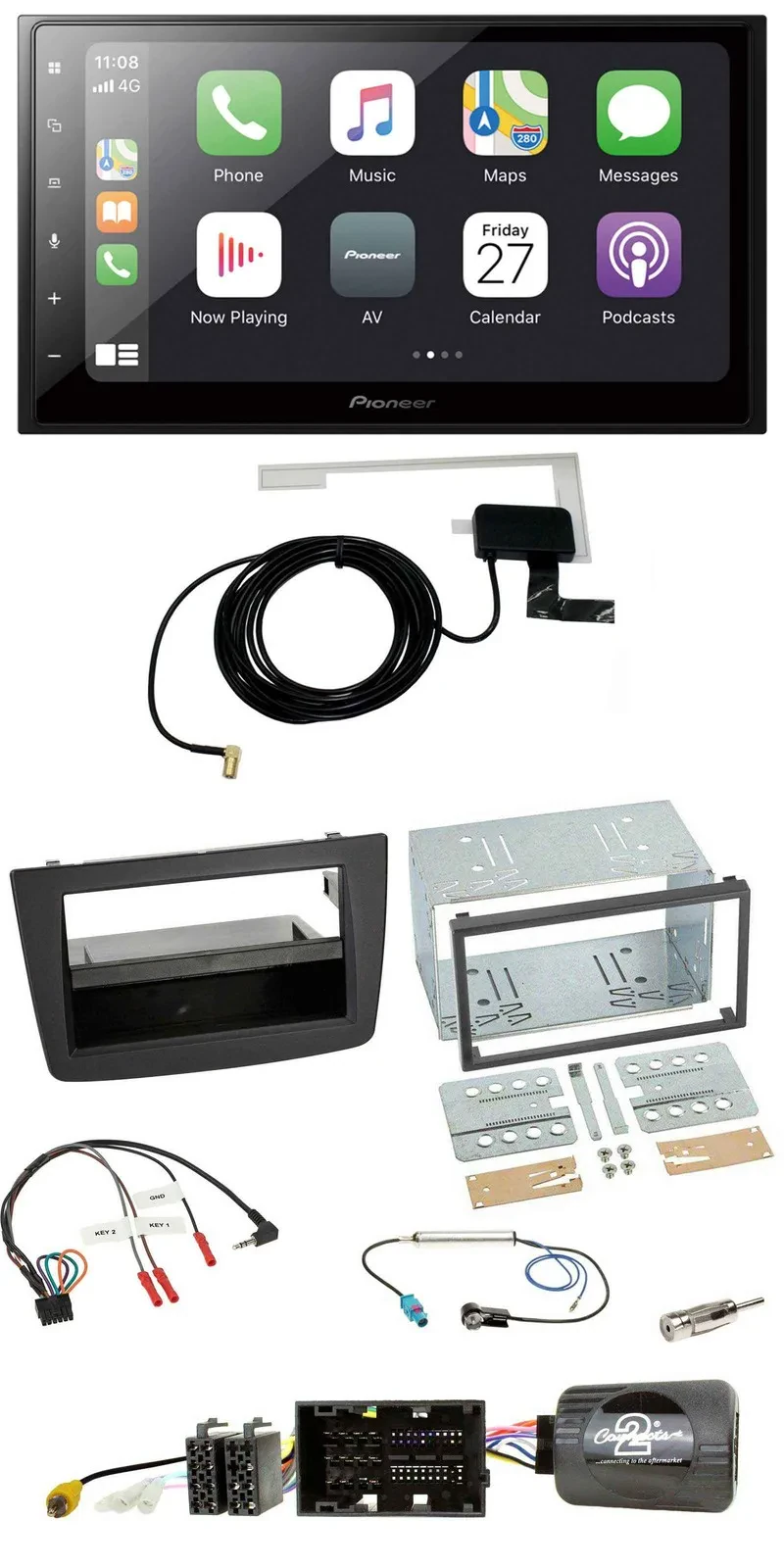 Pioneer USB Lenkrad 2DIN Bluetooth DAB Autoradio für Alfa Mito 14-18 schwarz