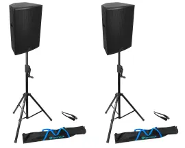 (2) JBL SRX915M 15" 600 Watt Powered DJ PA Speakers w/DSP+Stands+Cables+Bags