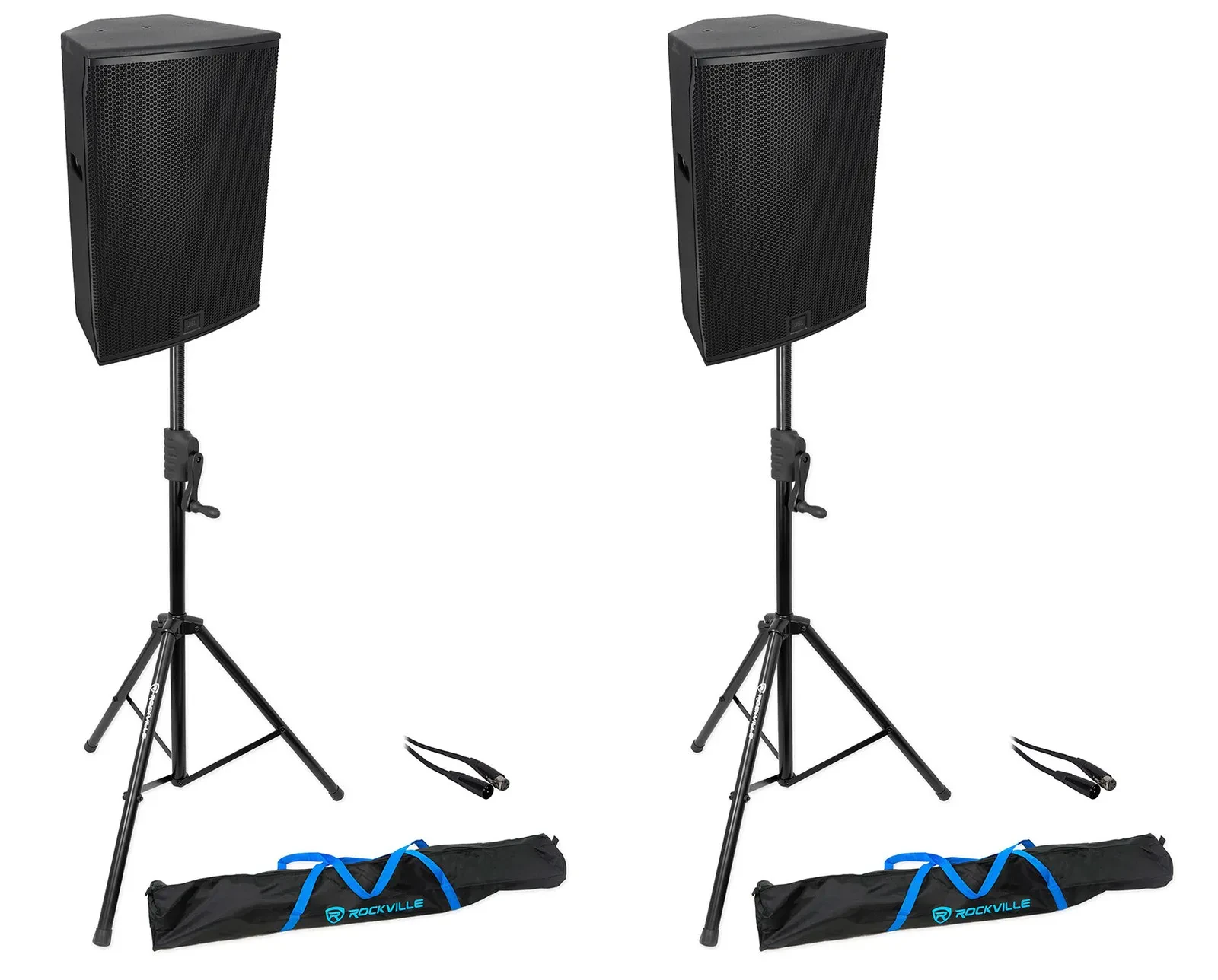 (2) JBL SRX915M 15" 600 Watt Powered DJ PA Speakers w/DSP+Stands+Cables+Bags