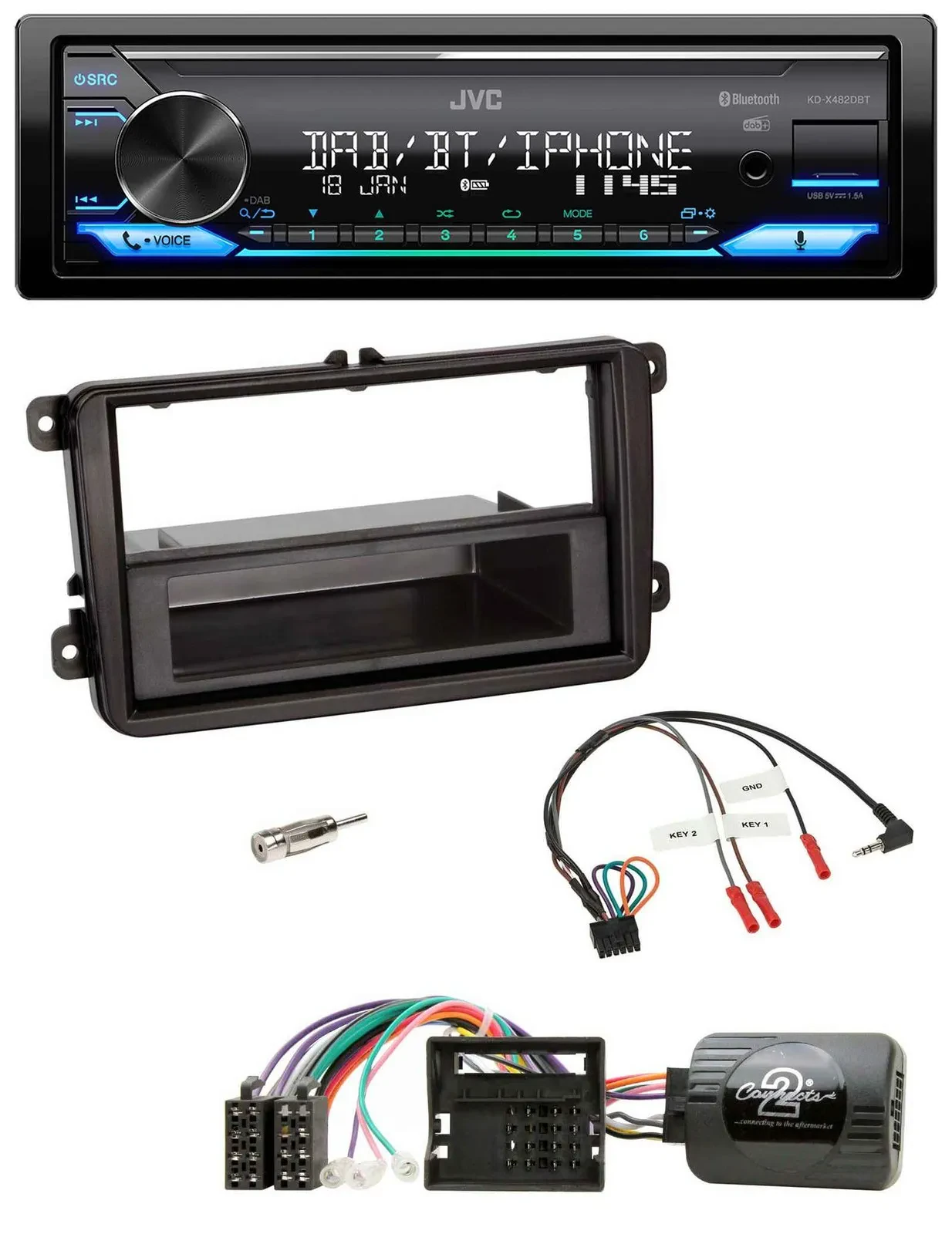 JVC Bluetooth DAB USB Lenkrad Autoradio für Skoda Fabia 5J 2007-2014