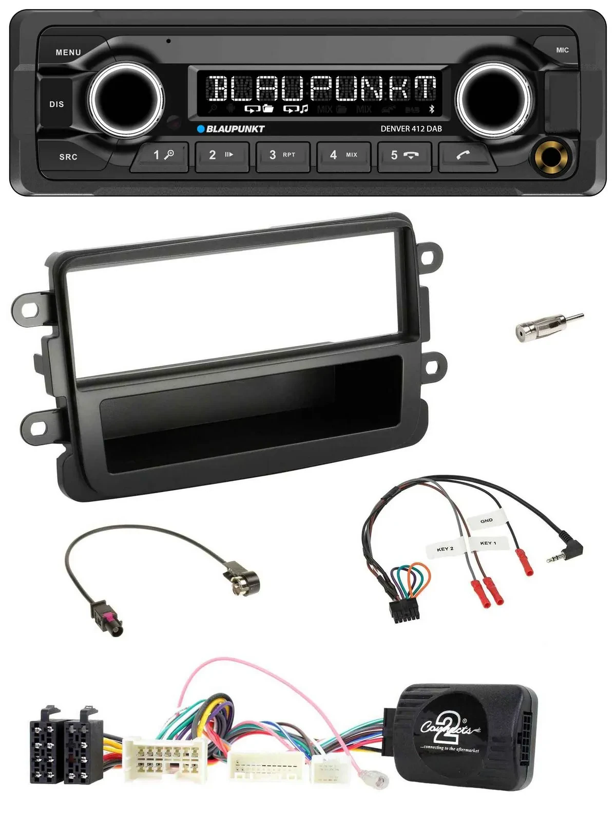 Blaupunkt Bluetooth DAB Lenkrad USB Autoradio für Dacia ab 2012 schwarz