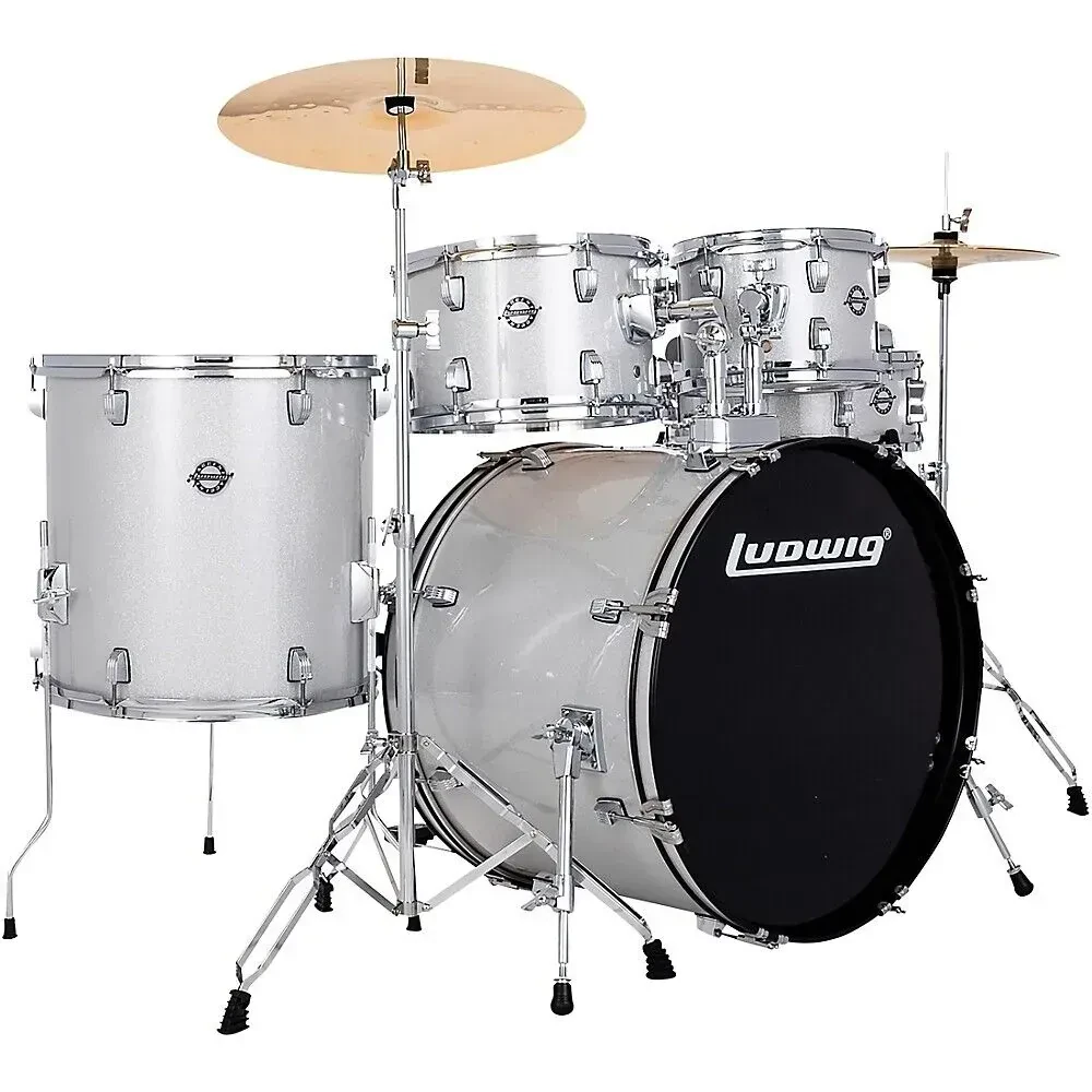 Ударная установка акустическая Ludwig Accent 22" бас-барабан, 10"/12" томы, 16" напольный том, 14" малый, Silver Sparkle (набор, 5 шт.), с тарелками и стойками