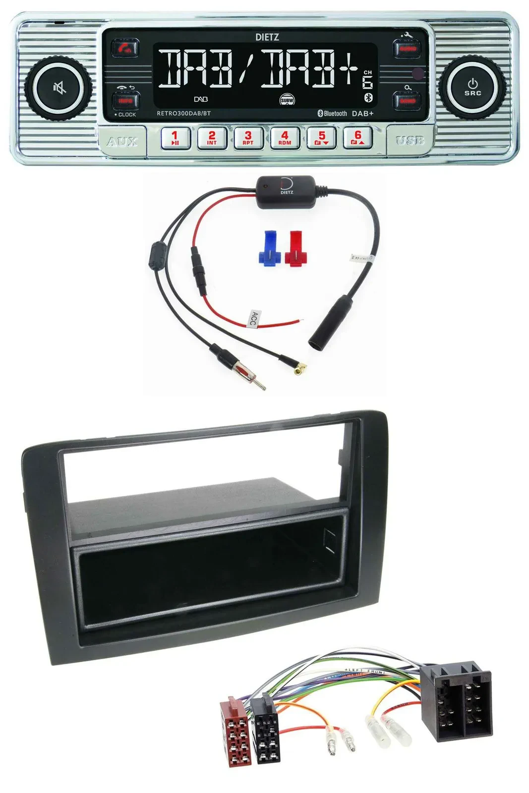 Dietz DAB USB MP3 Bluetooth Autoradio für Fiat Idea (350 03-11) schwarz