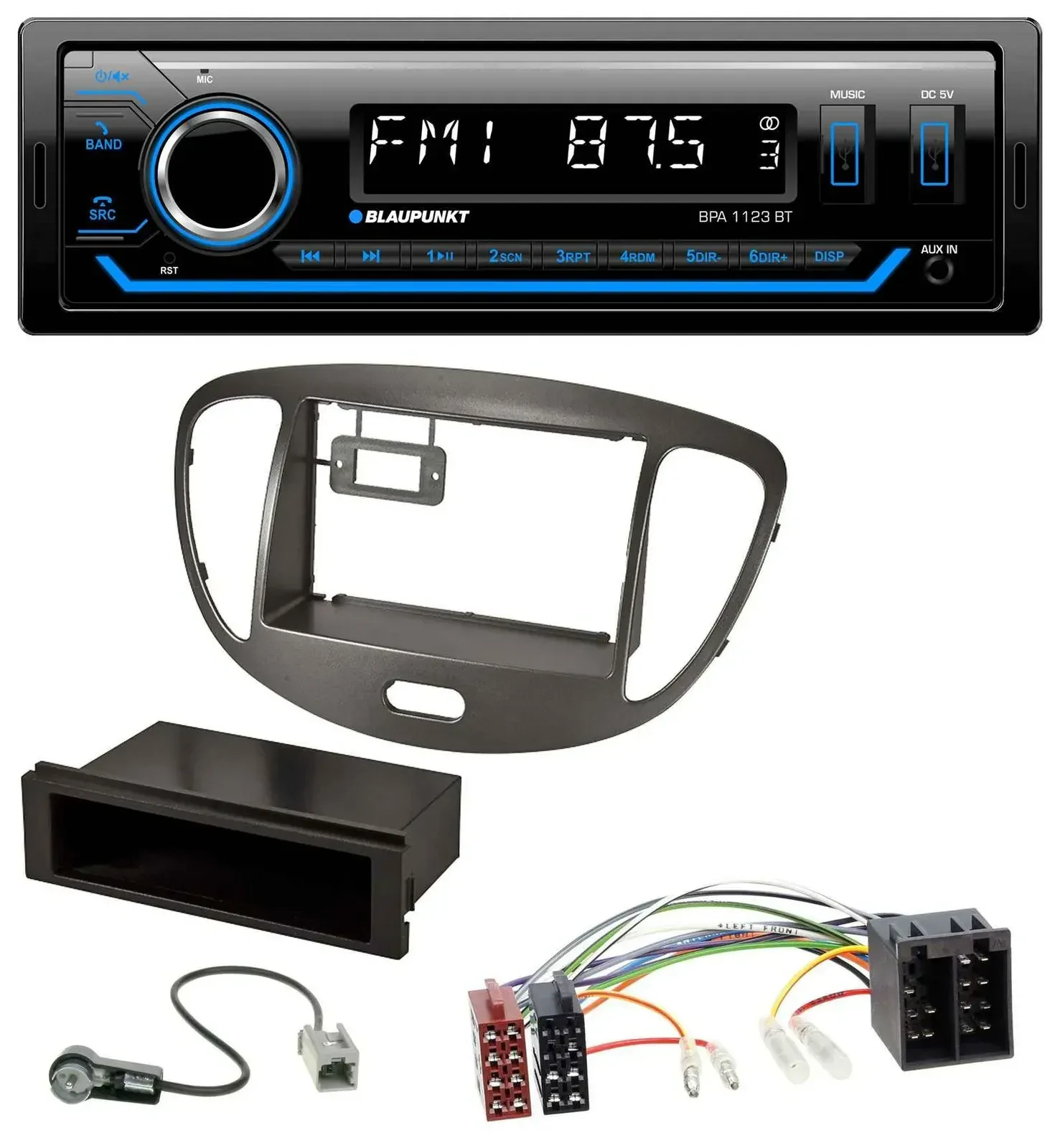 Blaupunkt MP3 Bluetooth USB AUX Autoradio für Hyundai i10 2008-2013 dunkelsilber