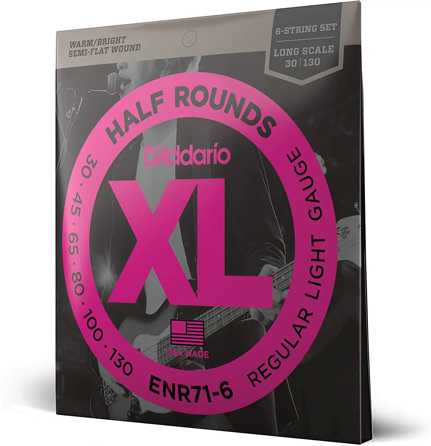 Комплект струн для бас-гитары D'Addario ENR71-6 XL HALF ROUNDS