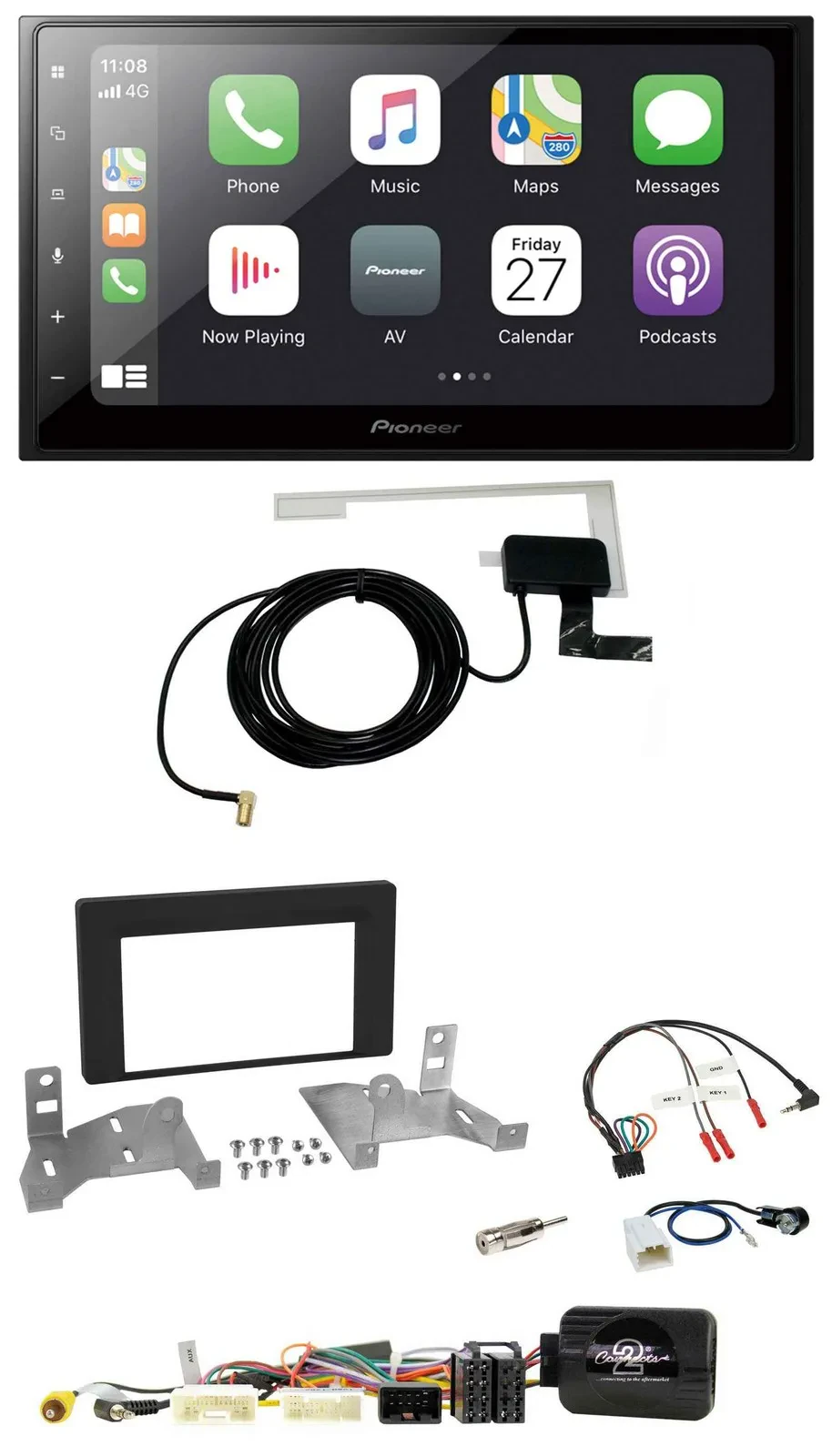 Pioneer USB Lenkrad 2DIN Bluetooth DAB Autoradio für Toyota Aygo ab 22 AB7 schwa