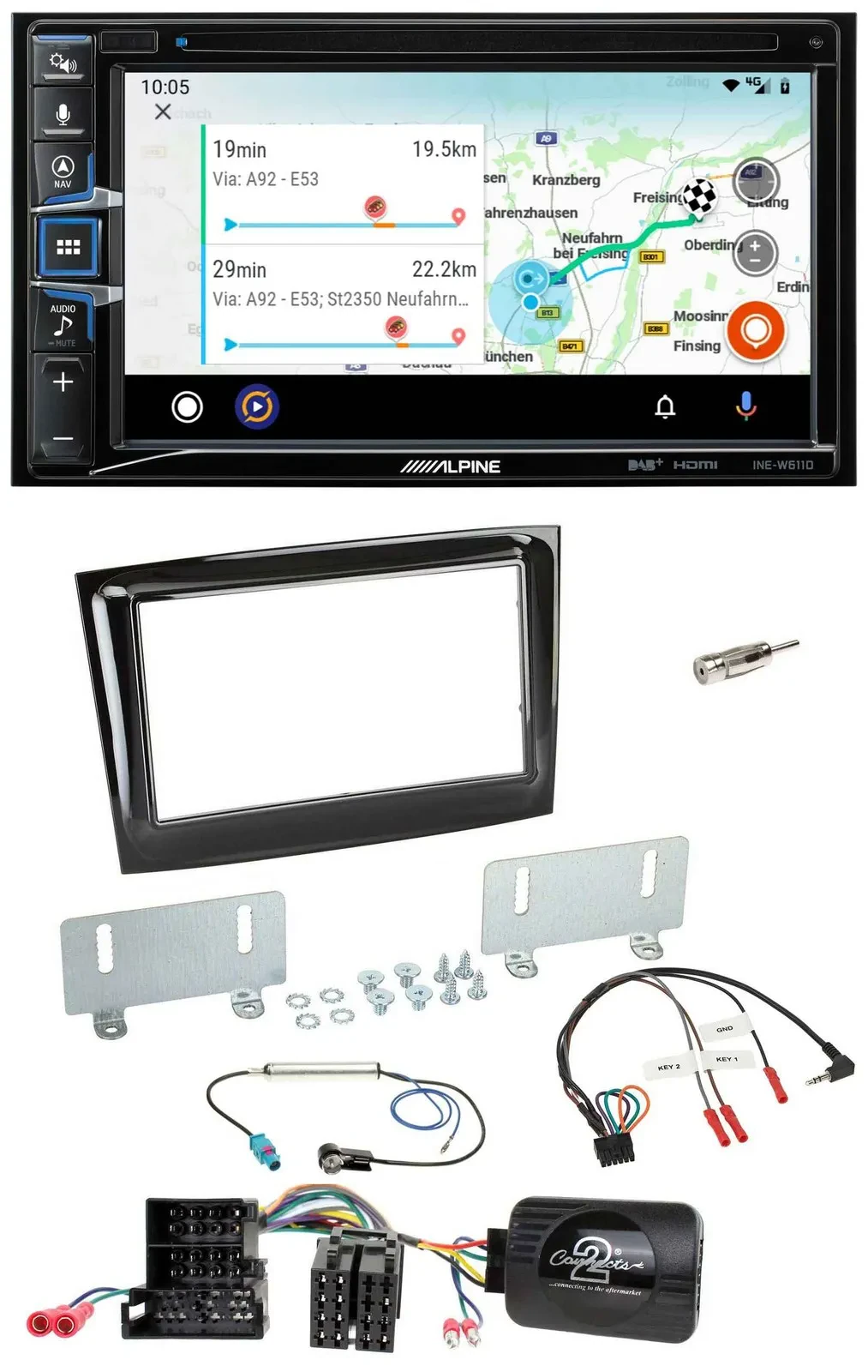 Alpine Bluetooth TMC USB DAB 2DIN Lenkrad Navigation für Fiat Doblo ab 15 Mini-I