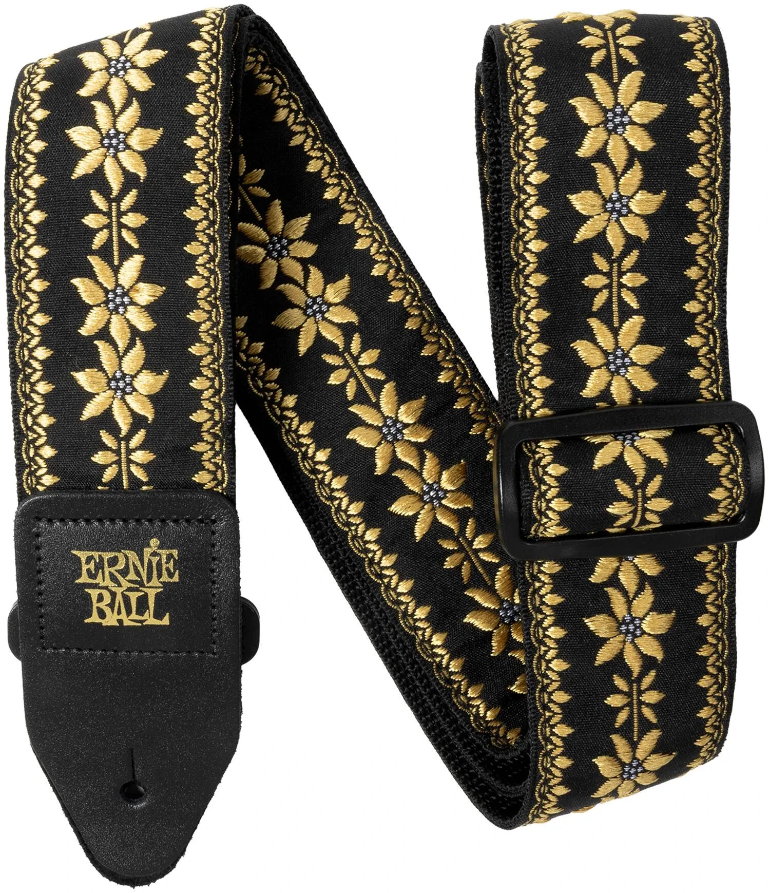 Гитарный ремень Ernie Ball 5635 Jacquard Flower Crown, полипропилен, кожаные наконечники