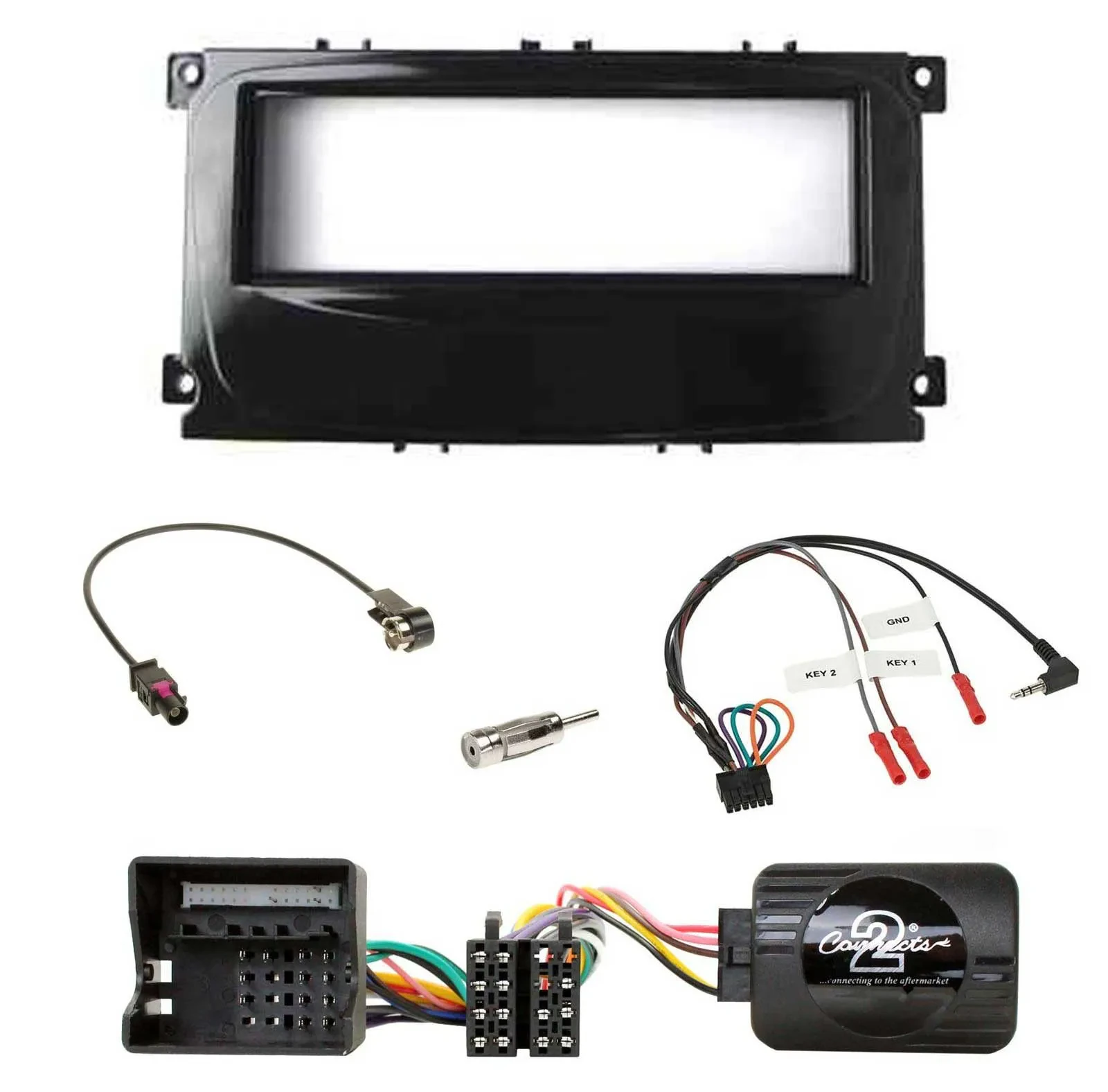 Einbauset Lenkradadapter DIN Autoradio für Ford Focus ab 07 Galaxy C-Max schwarz