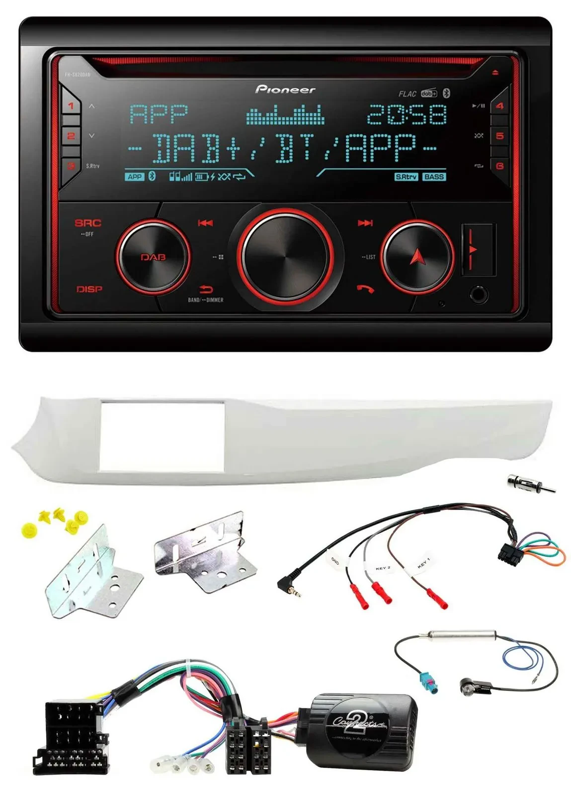 Автомагнитола для Alfa Romeo Giulietta 2010–2014 Pioneer 2DIN, DAB, Bluetooth, USB, CD, поддержка кнопок на руле