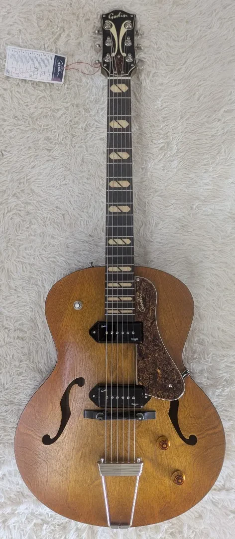 Godin 5th Avenue Jumbo P90 Harvest Gold Finish Arch Top Electric Guitar B-Stock