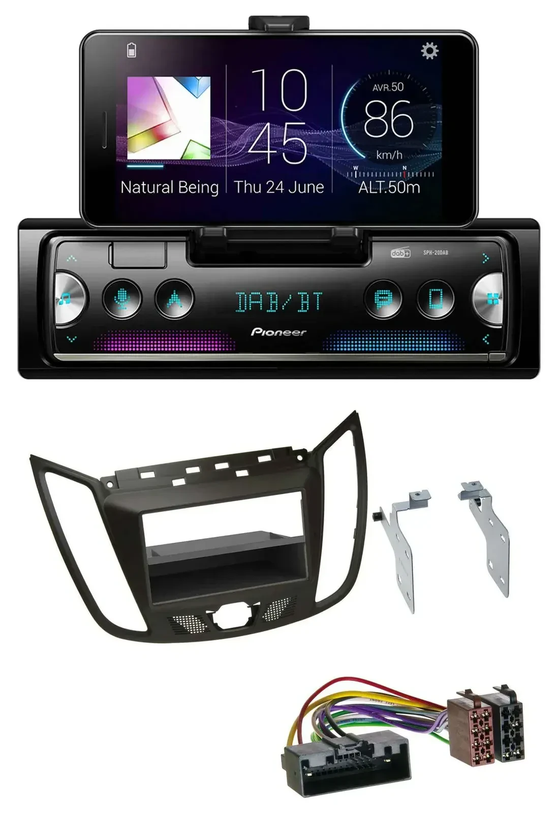 Автомагнитола Pioneer USB, MP3, Bluetooth, DAB для Ford C‑Max/Kuga, тёмно‑коричневая