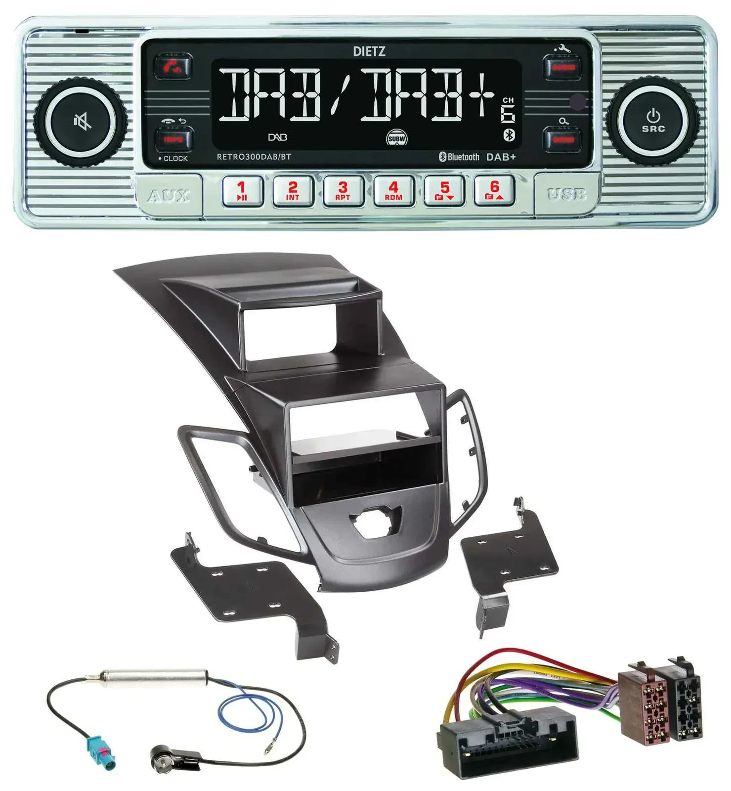 Dietz Bluetooth MP3 DAB USB Autoradio für Ford Fiesta 10-17 Display schwarz