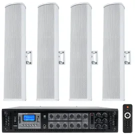 Rockville RCS350-6 70v Commercial Amplifier Amp + (4) White Line Array Speakers