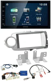 Автомагнитола Kenwood 2DIN Bluetooth USB DAB для Toyota Yaris (2011–2014), серебристая, с поддержкой кнопок на руле