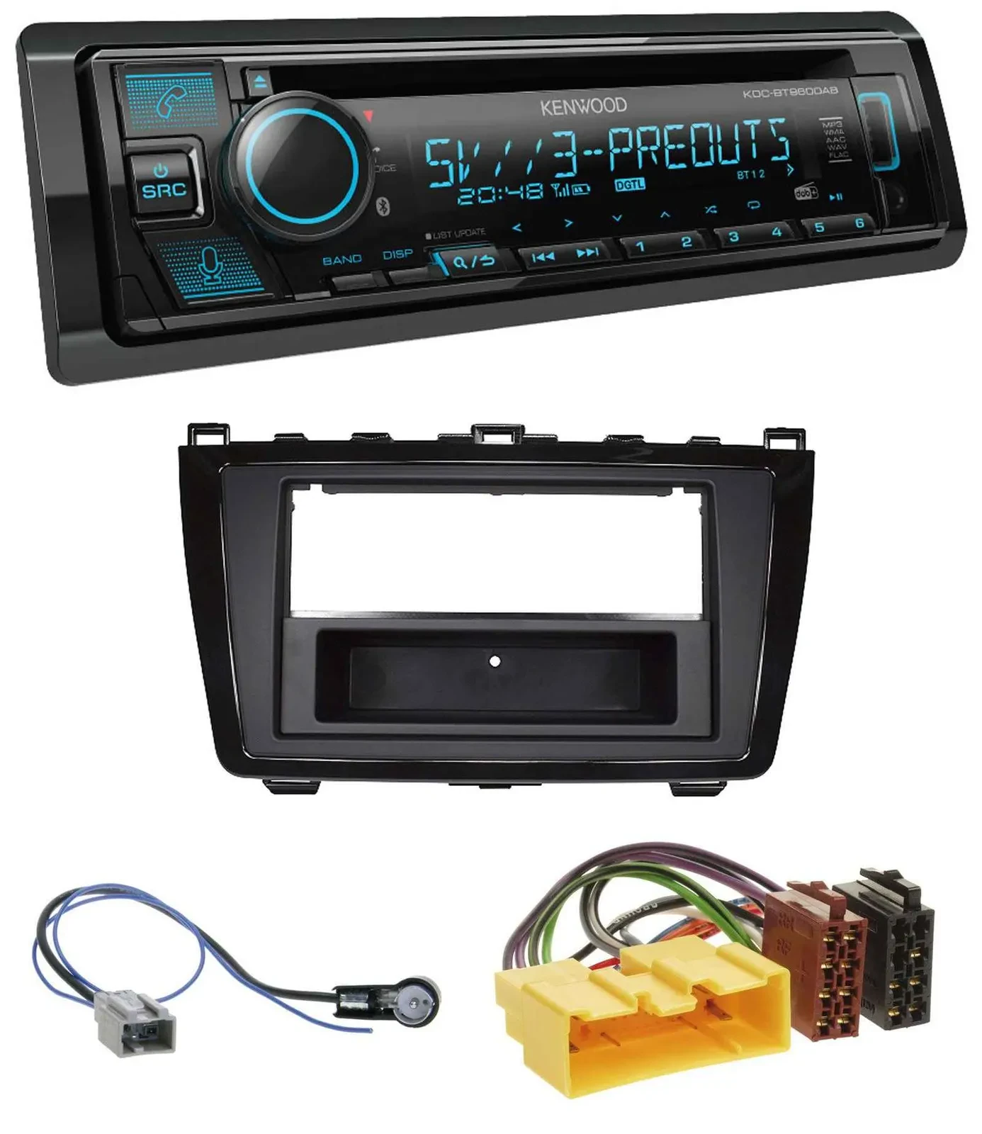 Автомагнитола Kenwood Bluetooth USB CD MP3 DAB для Mazda 6 (2008–2012), глянцевая