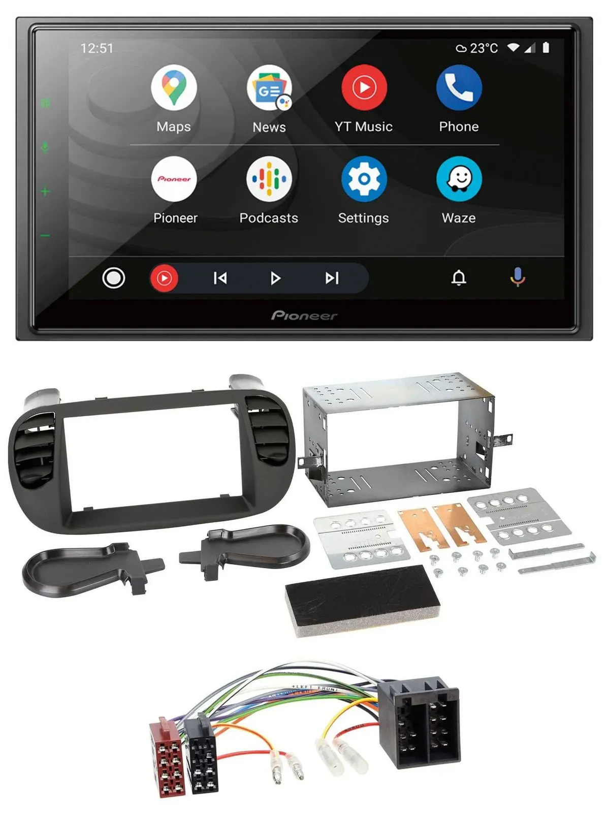 Pioneer USB 2DIN DAB MP3 Bluetooth Autoradio für Fiat 500 bis 2012 schwarz soft