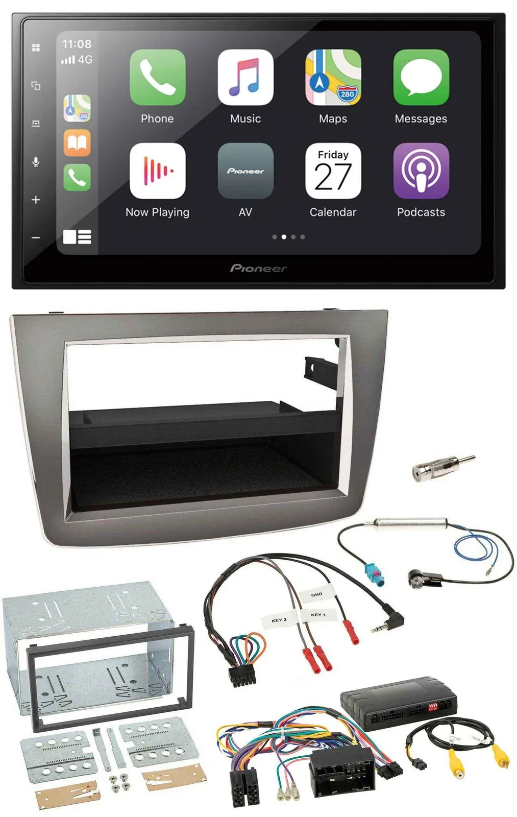 Pioneer Lenkrad Bluetooth DAB 2DIN USB Autoradio für Alfa Romeo Mito silber 14-1