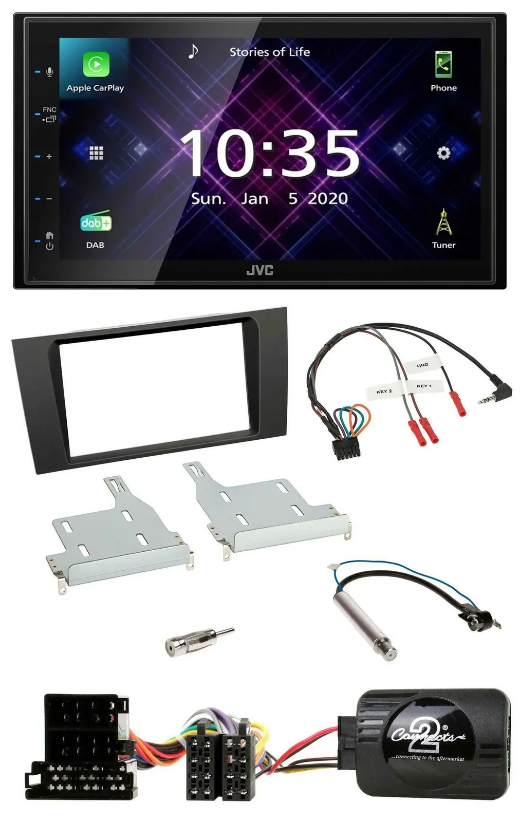 Автомагнитола JVC 2DIN, DAB, Bluetooth, USB для Audi A4 (1999–2001)