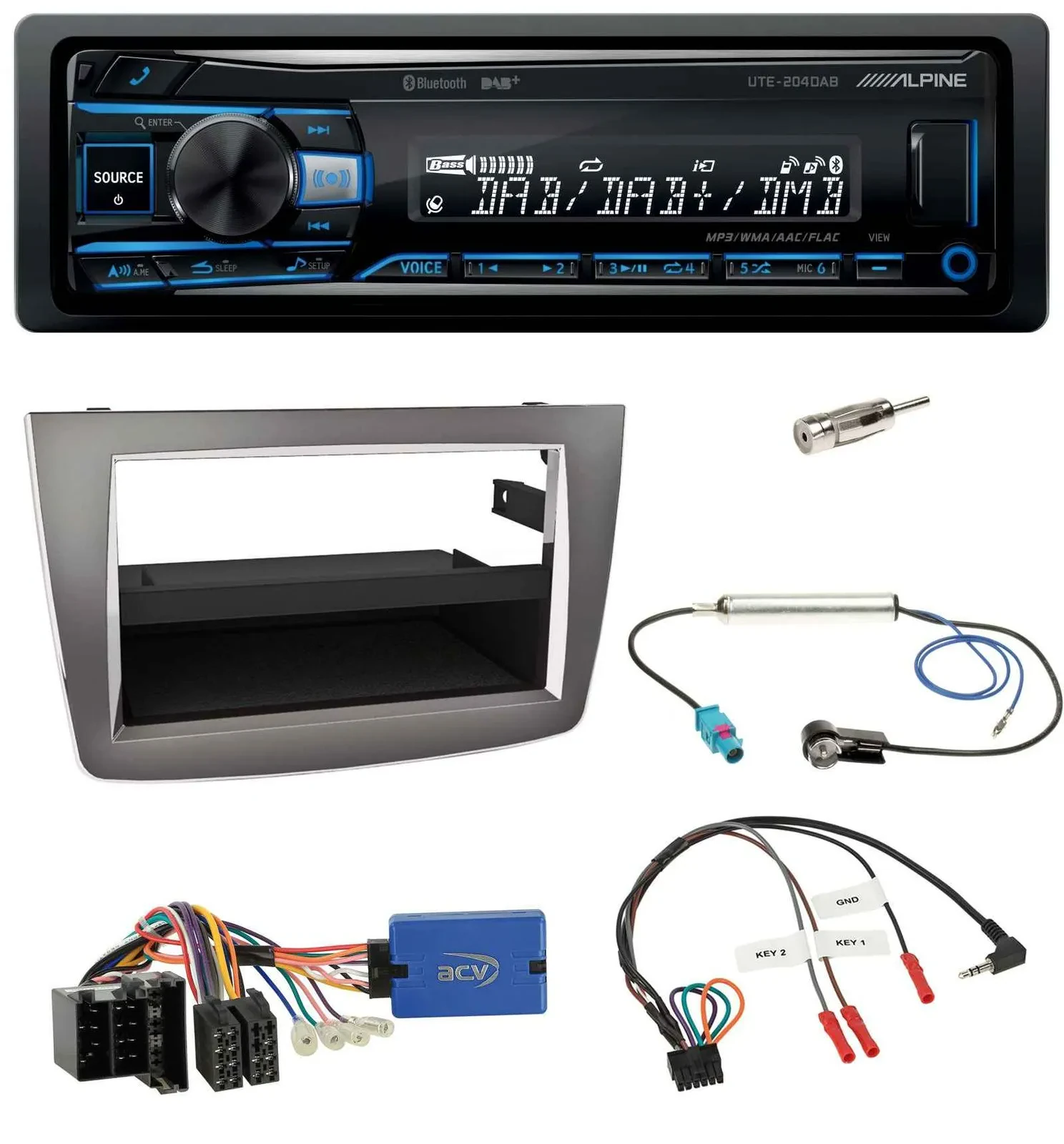 Alpine USB Bluetooth DAB Lenkrad Autoradio für Alfa Romeo Mito 955 13-18 ISO sil