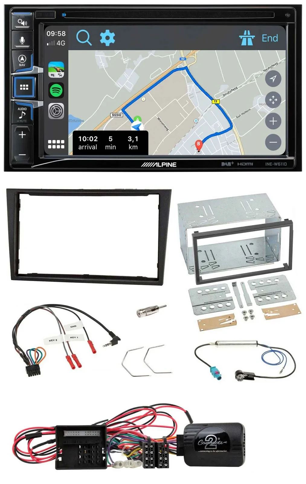 Alpine DAB TMC Bluetooth 2DIN USB Lenkrad Navigation für Opel Corsa D stealth sc