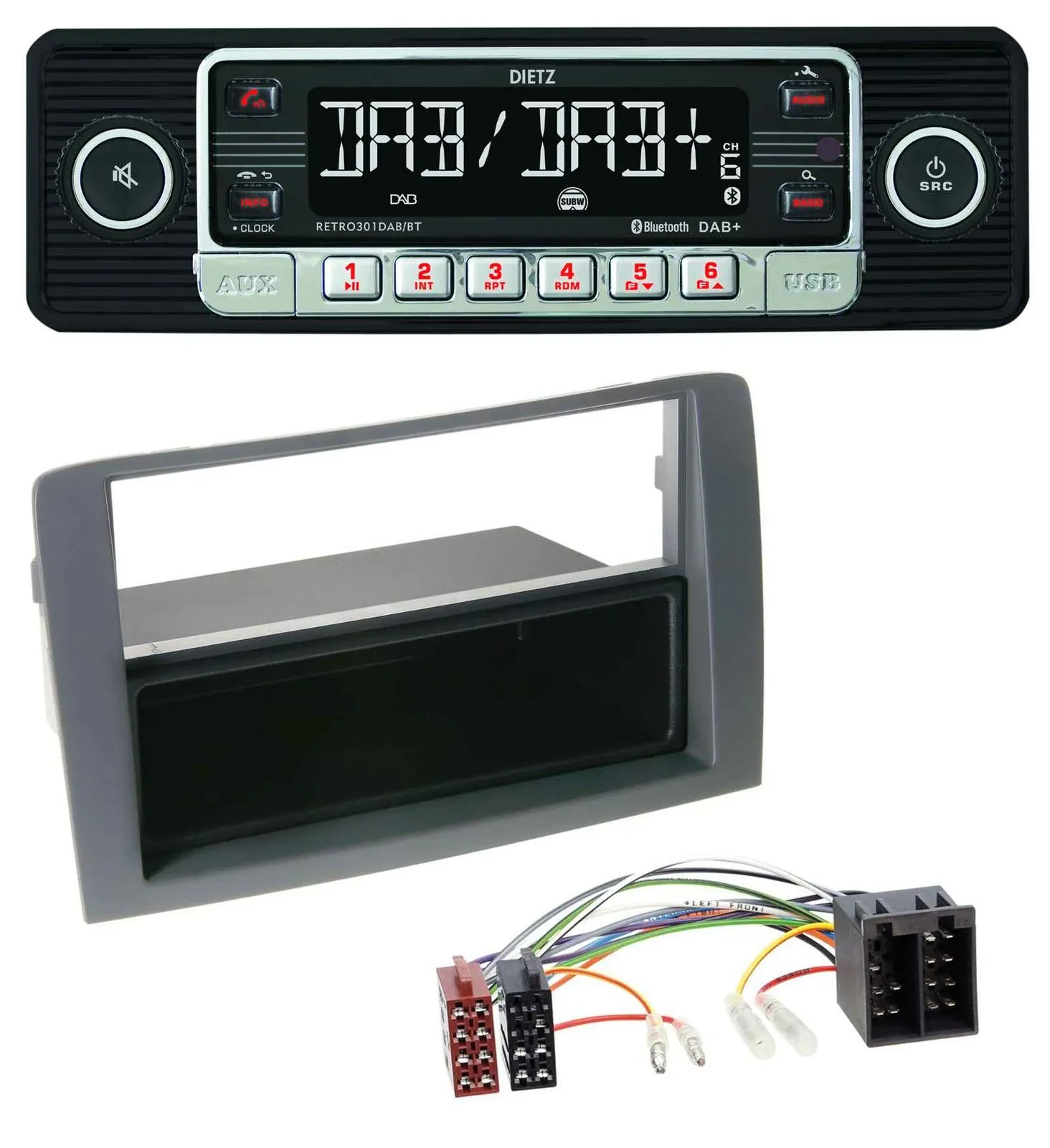 Dietz USB DAB MP3 Bluetooth Autoradio für Fiat Idea (350, 03-11) - grau