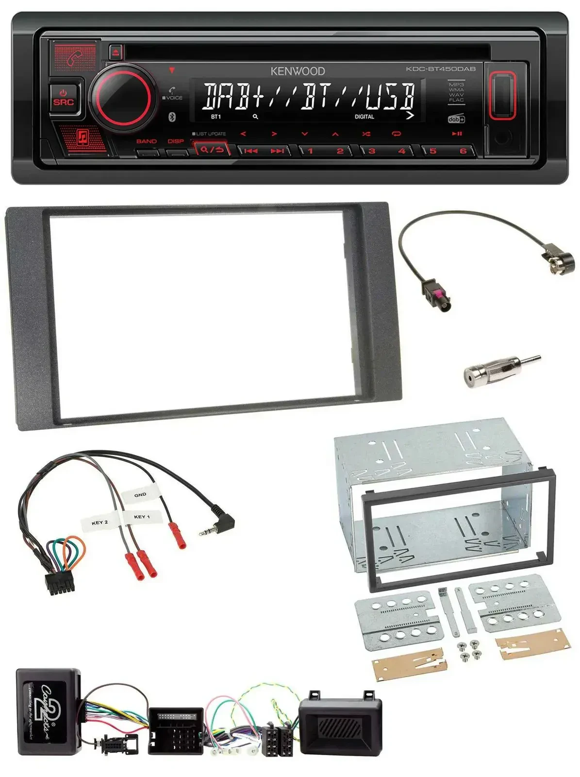 Автомагнитола для Ford Kuga 2008–2012 Kenwood CD, USB, Bluetooth, DAB, антрацит