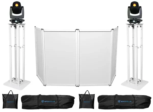 (2) Eliminator Lighting ADJ Stryker Spot Moving Head Lights+Totem Stands+Facade