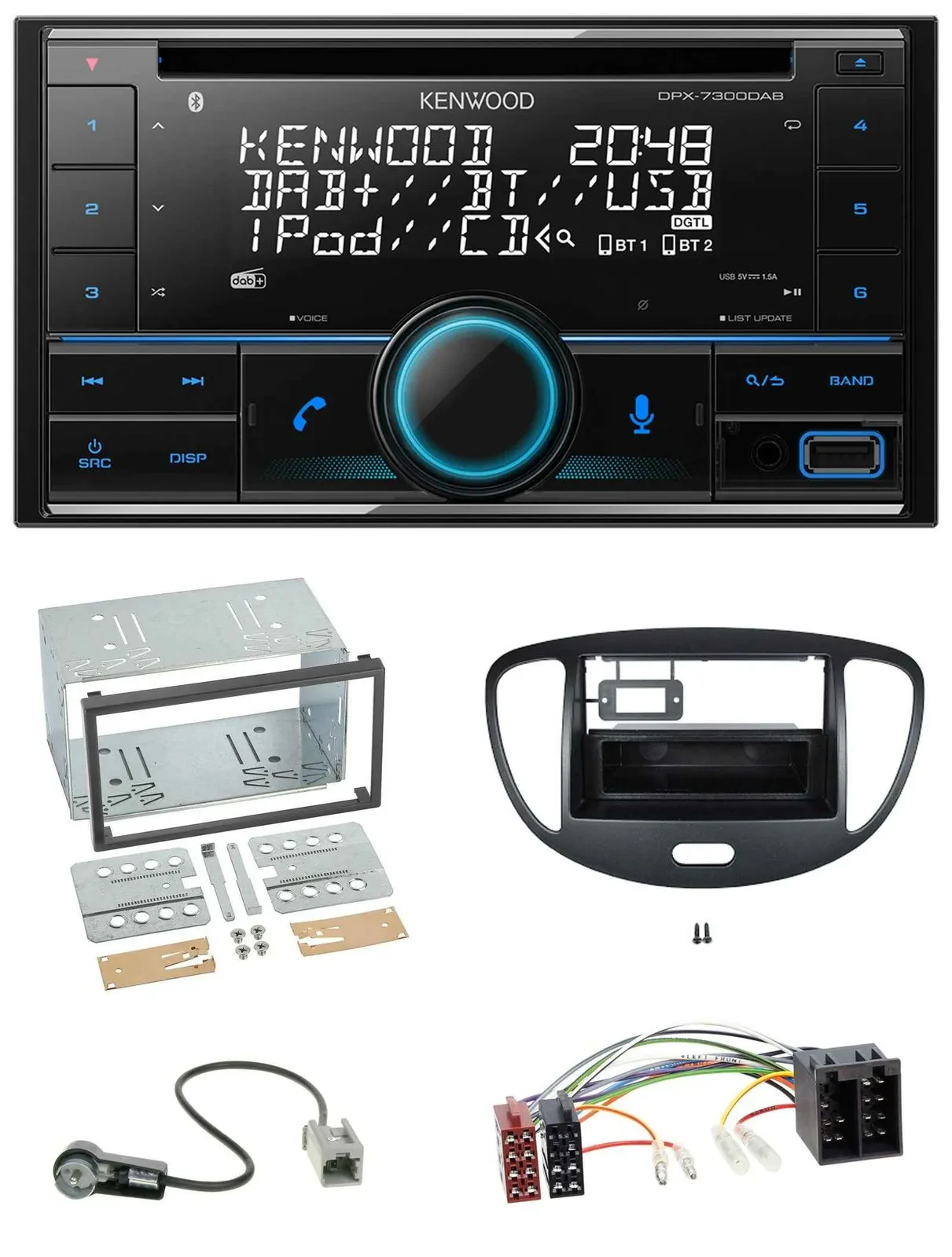 Kenwood CD 2DIN DAB USB MP3 Bluetooth Autoradio für Hyundai i10 2008-2013 schwar