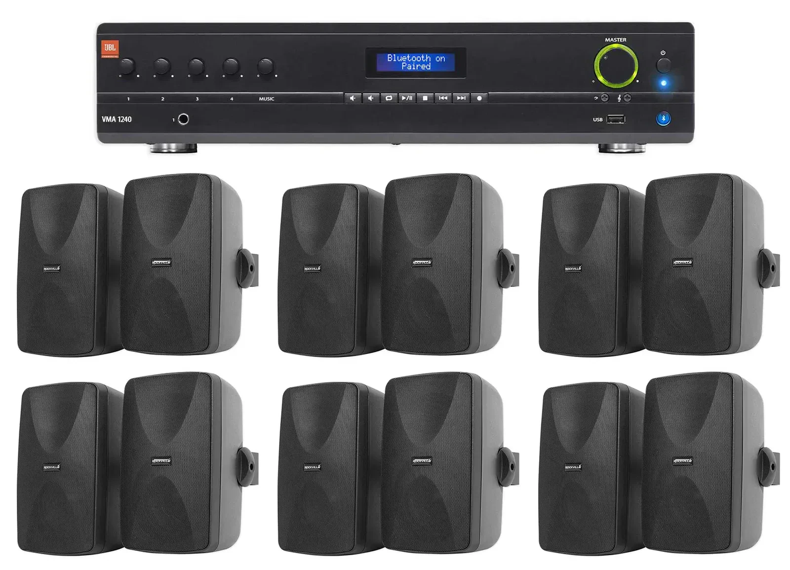 Настенная акустика JBL WET-5B Black с усилителем (12 штук)