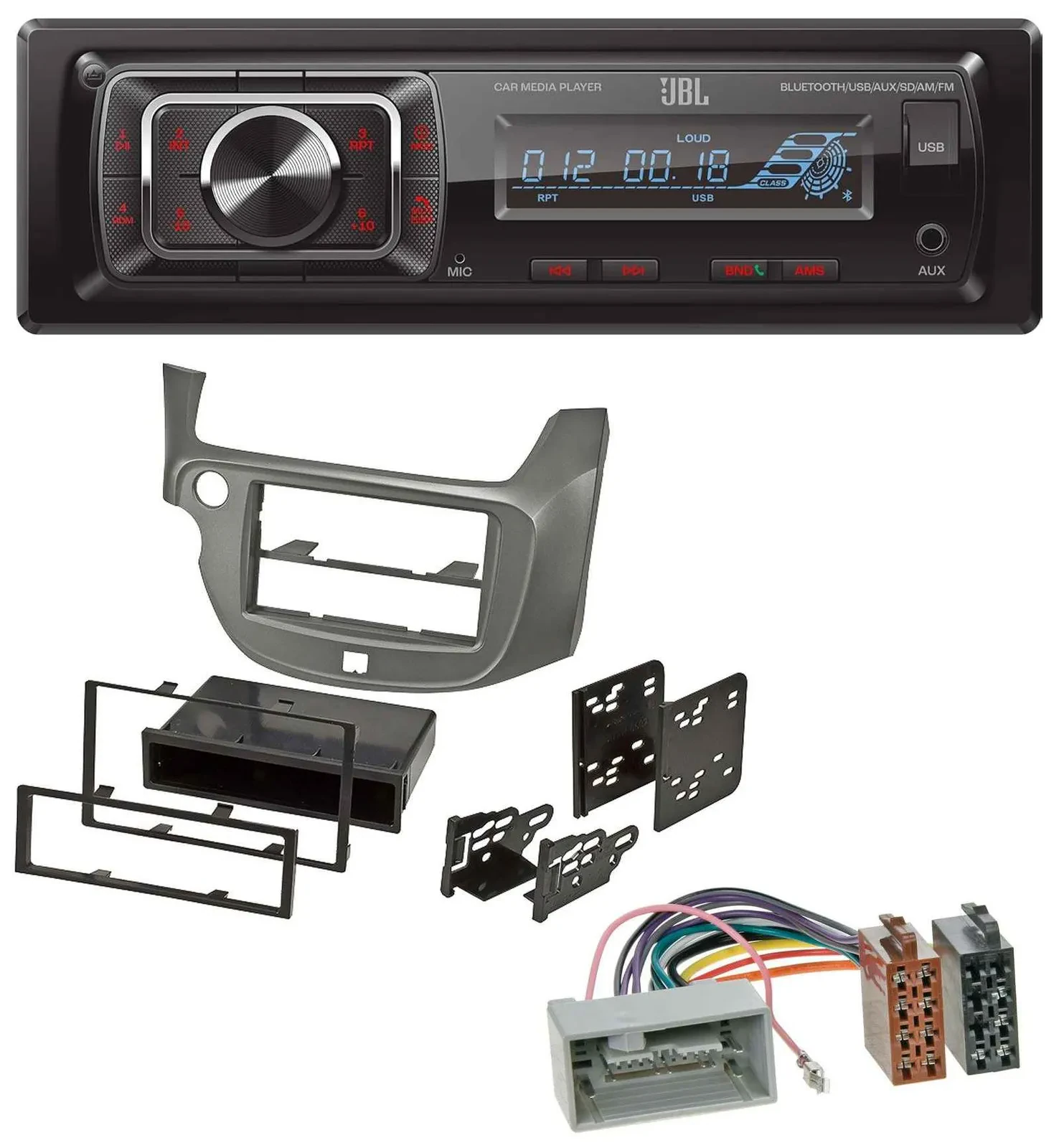 JBL SD AUX MP3 USB Bluetooth Autoradio für Honda Jazz (ab 2009) - silber